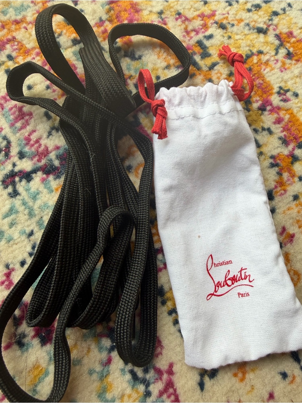 Christian Louboutin Black Shoelaces with Original Dust Bag